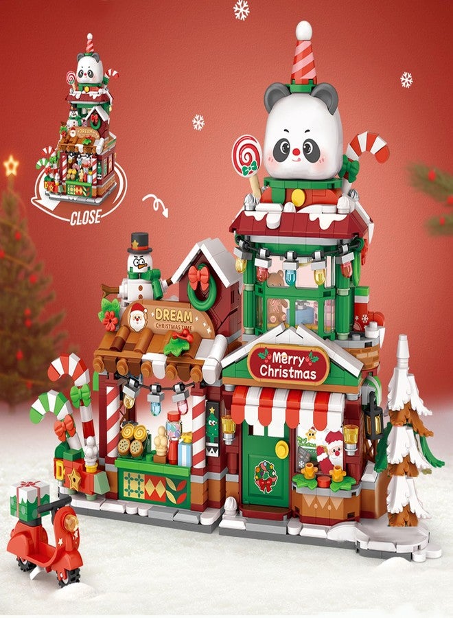 MEIEST Mini Christmas City Shop Street View Building Blocks Set,Simulation Foldable Architecture Collection Construction Building Bricks Toy,Home Decor (Panda Christmas Shop) - Image 1